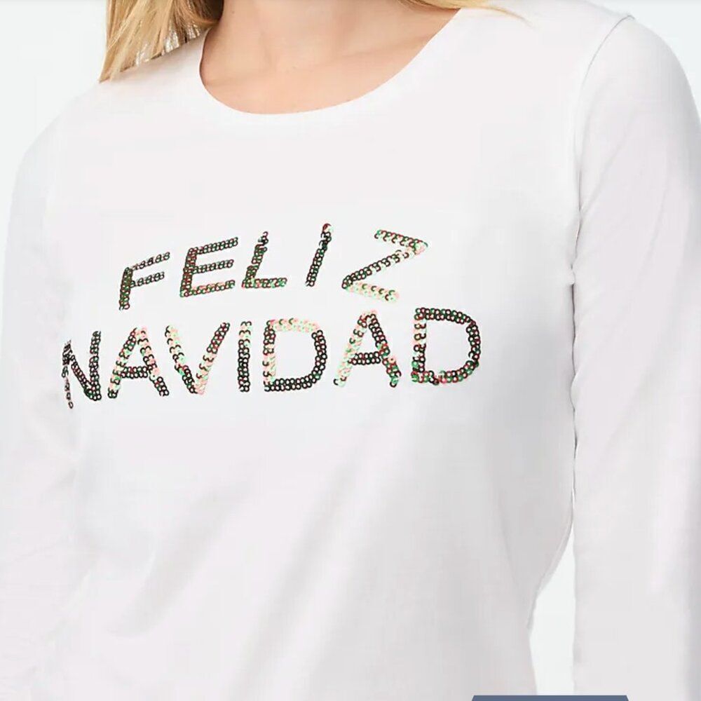 J. Crew Factory CE586 Feliz Navidad Collector Long sleeve tee NWT size xs